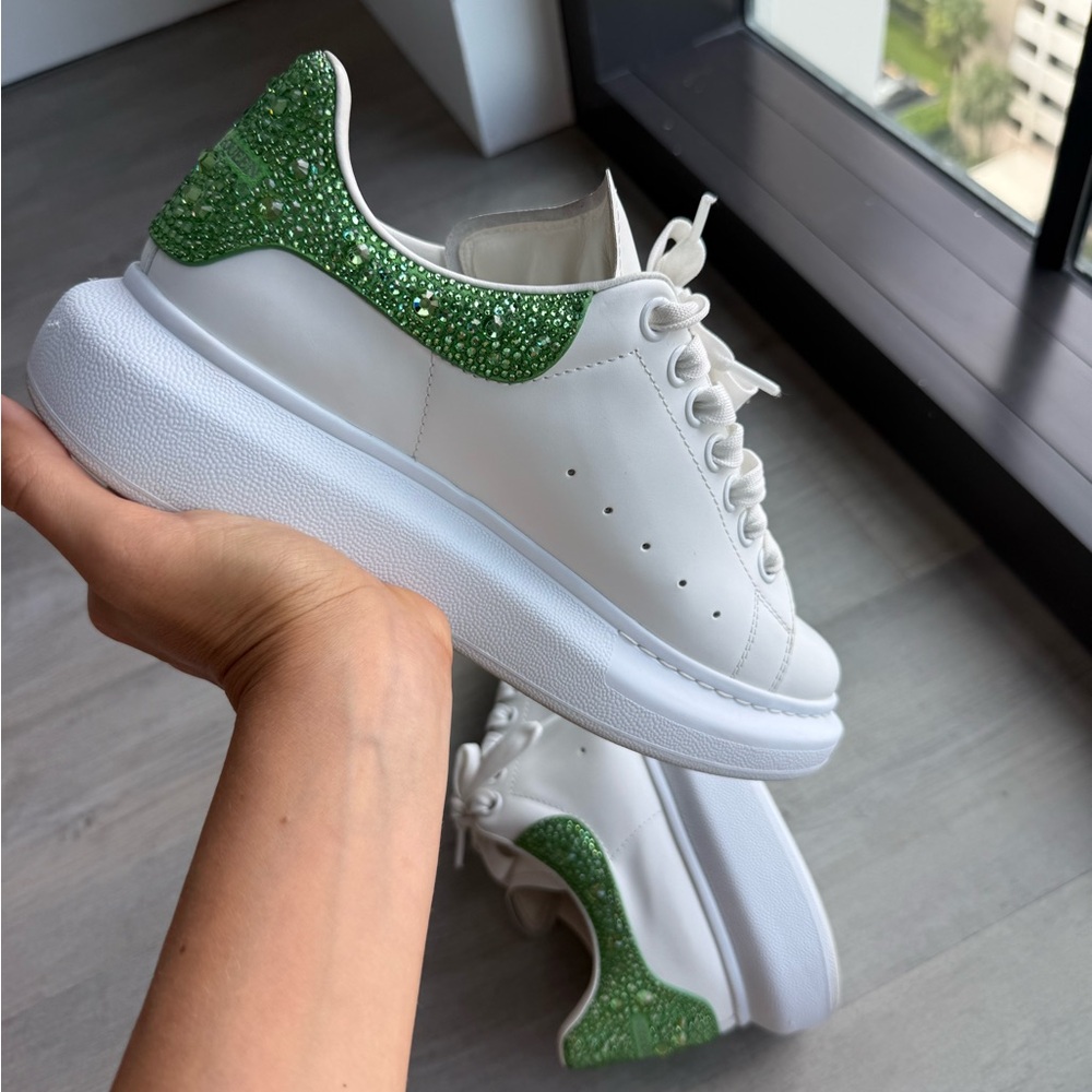 Limited Alexander McQueen White and Green Crystal Sneakers